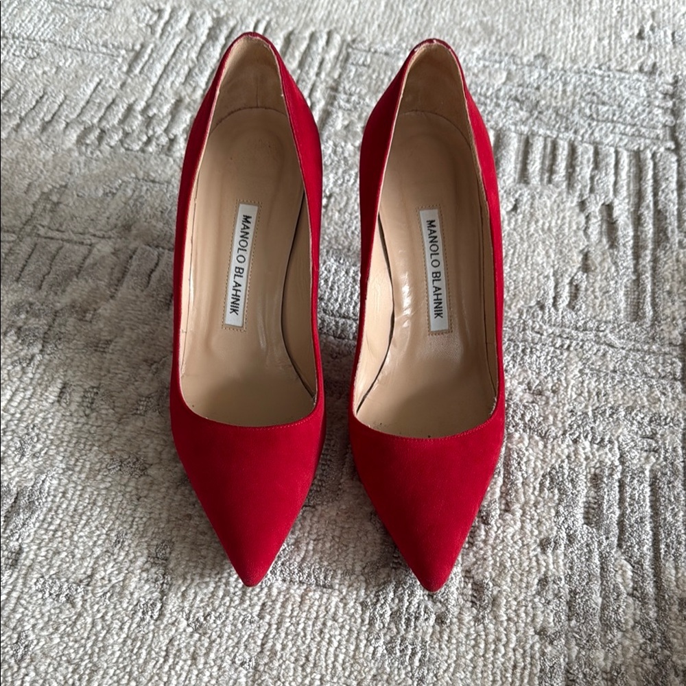 Manolo Blahnik Red Pointed-Toe Heels
